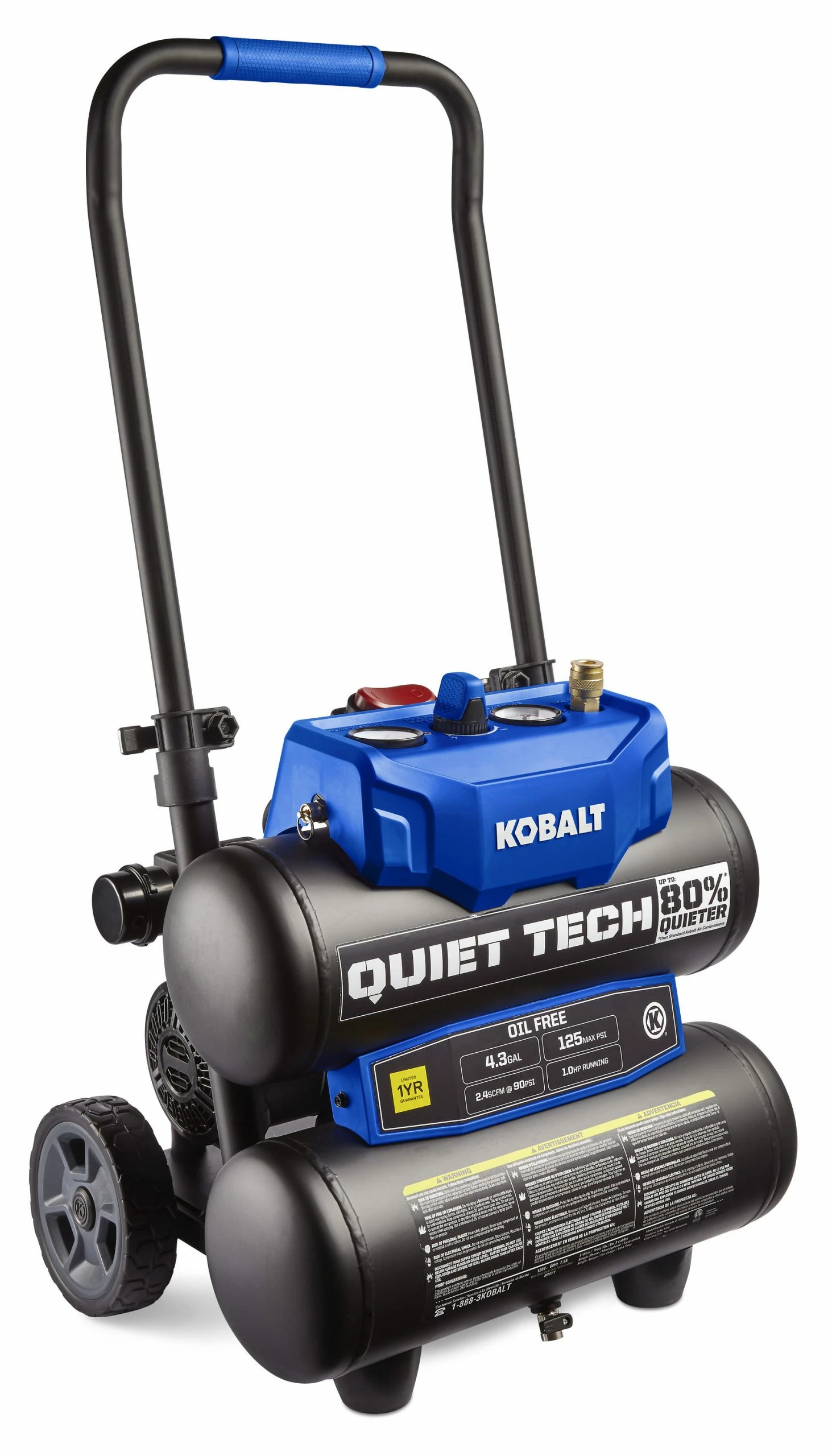 Kobalt Air Compressors Quiet Tech 4.3-Gallon Single Stage Portable Electric Twin Stack Air Compressor 1 Kobalt Air Compressors Quiet Tech 4.3-Gallon Single Stage Portable Electric Twin Stack Air Compressor