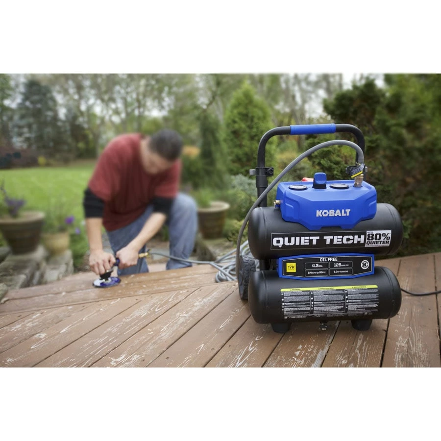 Kobalt Air Compressors Quiet Tech 4.3-Gallon Single Stage Portable Electric Twin Stack Air Compressor 6 Kobalt Air Compressors Quiet Tech 4.3-Gallon Single Stage Portable Electric Twin Stack Air Compressor - Image 6