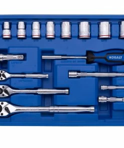 Kobalt Mechanics Tool Sets 250-Piece Standard (SAE) and Metric Combination Polished Chrome Mechanics Tool Set (1/4-in; 3/8-in) -Cheap Kobalt Store 42702389 scaled