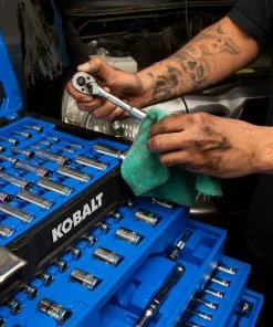 Kobalt Mechanics Tool Sets 250-Piece Standard (SAE) and Metric Combination Polished Chrome Mechanics Tool Set (1/4-in; 3/8-in) -Cheap Kobalt Store 42702397 scaled