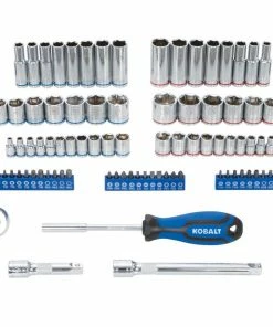 Kobalt Mechanics Tool Sets 135-Piece Standard (SAE) and Metric Combination Polished Chrome Mechanics Tool Set (1/4-in; 3/8-in)
