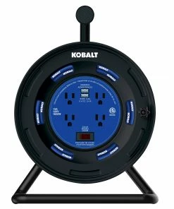 Kobalt Extension Cord Accessories 4-Outlet KOBALT Black/Blue Cord Reel 2-USB w/80ft 14/3 SJTW Ext Cord